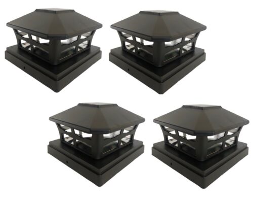 4 Pack 4" 5" 6" SMD LEDs Solar Black Finish Post Deck Fence Cap Lights  - Picture 1 of 9