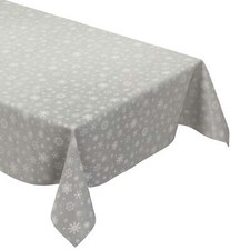 Nappe de Table en Toile Cirée Noël P1096-02 Flocons Neige Argent Carré Rond Oval