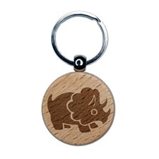 Cute Triceratops Dinosaur Engraved Wood Round Keychain Tag Charm