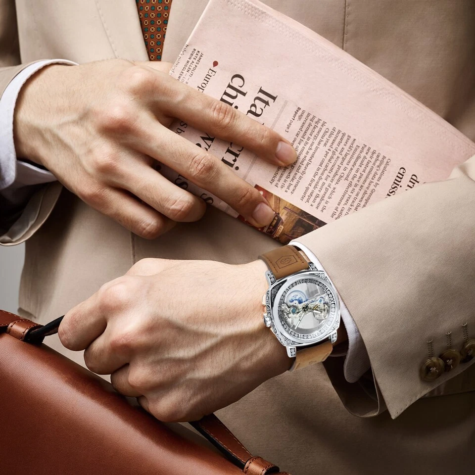 Forsining Men’s Automatic Square Retro Carved Skeleton Luxury Waterproof Watch - Image 4 of 4