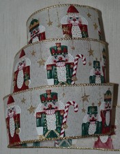 Wired Ribbon Woven Christmas Toy Soldier Holiday Red Ivory 2.5" Nutcracker Bow