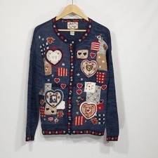 Heirloom Collectibles Embroidered Hearts Valentine Cardigan Sweater Size Small