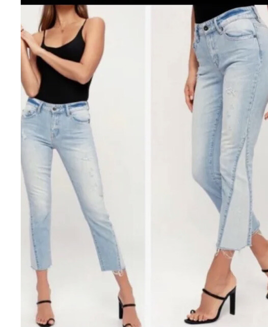 Pistola Lennon Light Wash Jeans Distressed Raw Hem Ankle Two Tone