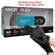 600 Ansell Nitrile Exam Gloves Microflex MidKnight Touch BLACK 93-733 SMALL