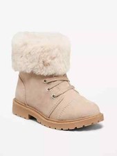 Old Navy Faux-Fur Cuff Lace-Up Boots for Toddler Girls Pink Size 5 NWT