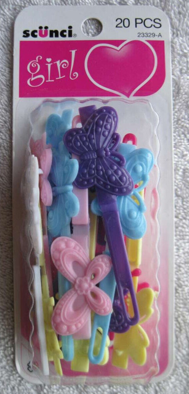 20 Scunci Girl Plastic Butterfly Hair Barrettes Secure Flat Pastel Vibrant Color