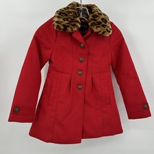 Jessica Simpson Girls Peacoat Removable Leopard Faux Fur Collar Size 7