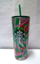 STARBUCKS Cheetah Tropical Jungle Stainless Steel Tumbler W/ Straw 24oz NEW