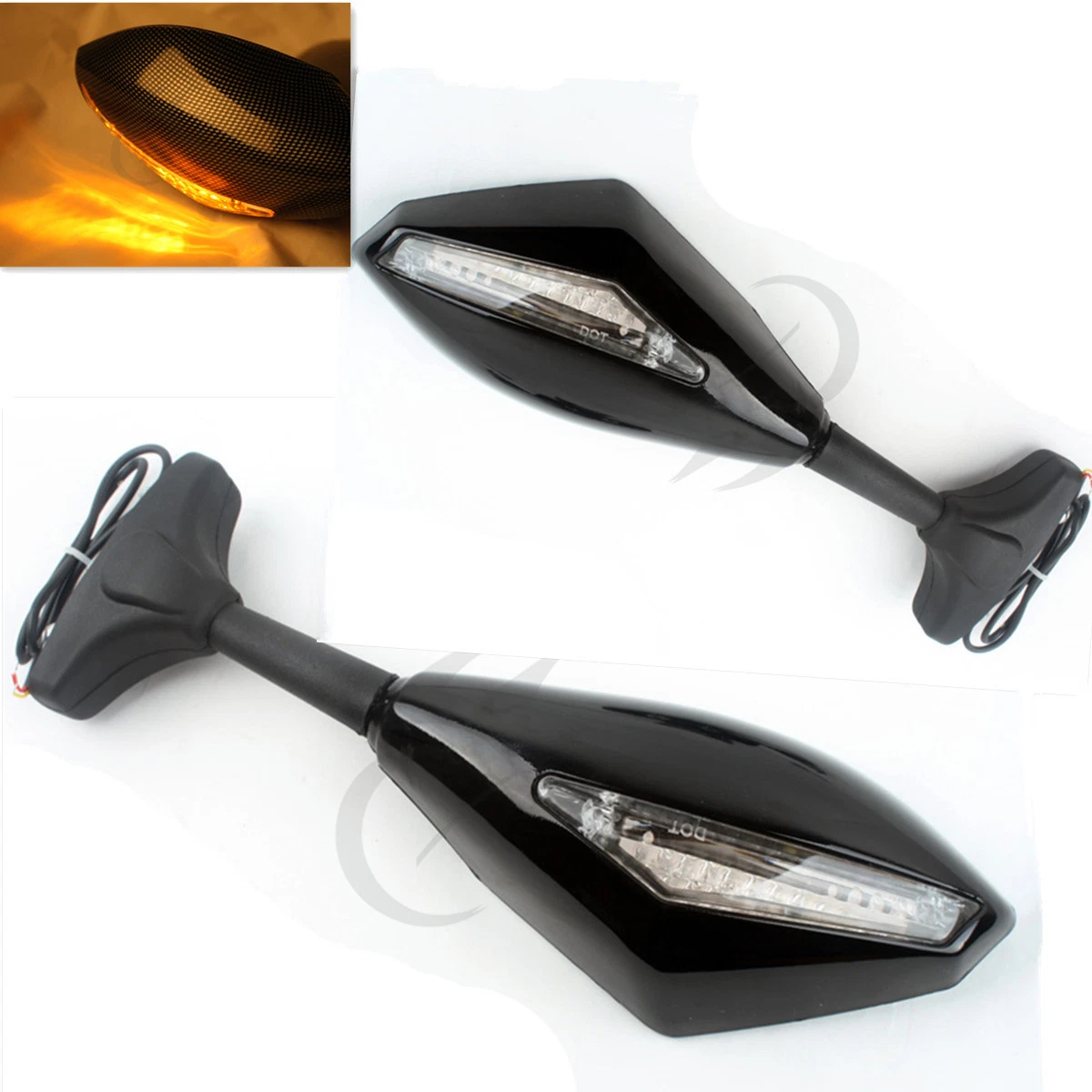 Left Right Black Rear View Mirror Led Turn Signal Fit For Honda CBR600F4I 01-07