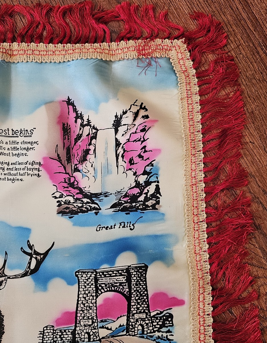 Vintage 1940s-50s Yellowstone National Park Fringed Silk Souvenir