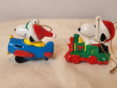 Set of 3 Vintage Peanuts Snoopy Santa Airplane Train Christmas