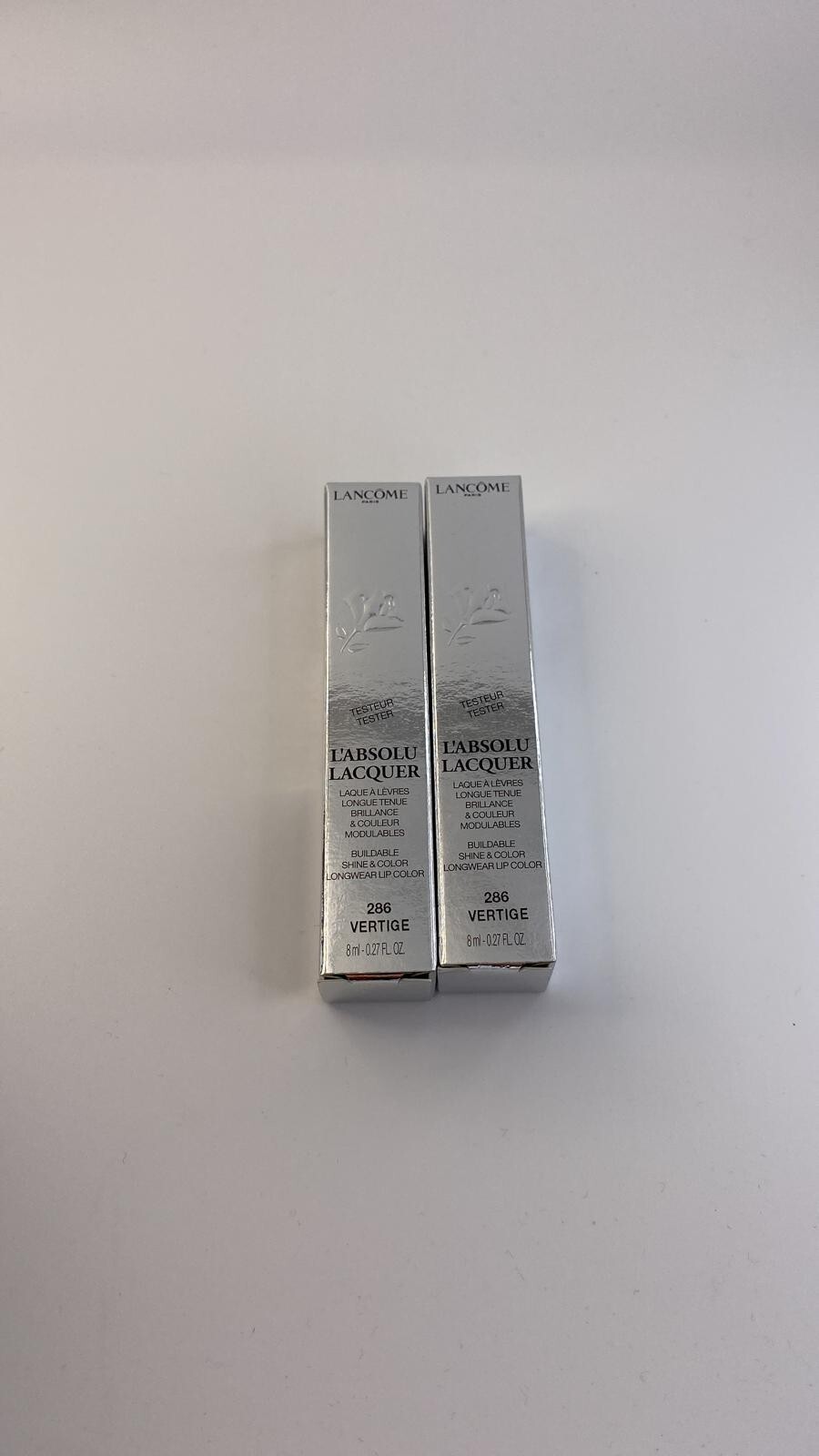 2 Pack -Lancome L’Absolu Lacquer Longwear Liquid Lipstick - 286 VERTIGE