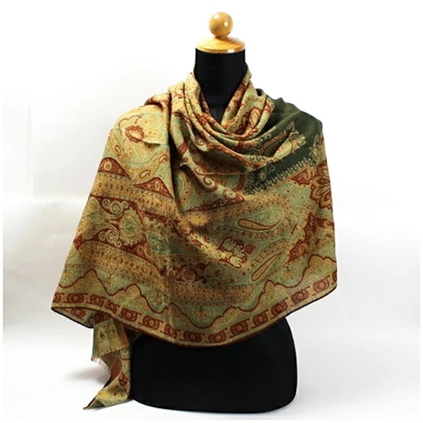 ETRO Wool Silk Rectangular Large Scarf Green x Br… - image 1