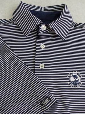 Straight Down Pebble Beach Men's sz S Short Sleeve Striped Golf Polo Shirt Navy