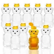 10 PCS 8 Fluid Oz Clear Plastic Honey Bottle Jars Squeeze Dispenser Flip Lid