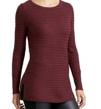Athleta Cypress Burgundy Merino Wool Blend Textured Tunic Sweater SIZE: S
