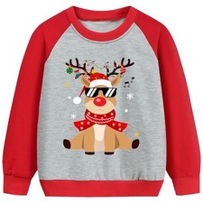 Kids Christmas Sweatshirt Boys Girls Reindeer Snowman Toddler 3-4T 1 Reindeer