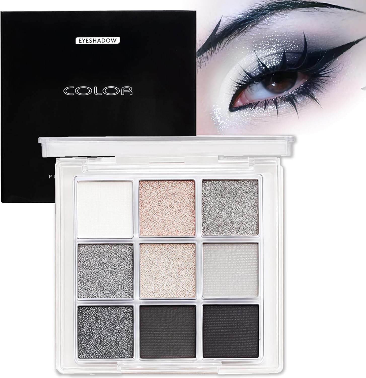 Black Eyeshadow Palette, Smokey Silver Grey Eye Glitter, Goth Eye Shadow Pallet