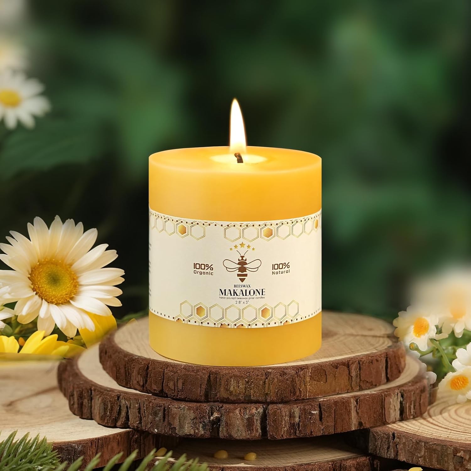 1 Pack 100% Pure Beeswax Candles,45 Hours Long Burning-Natur