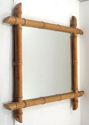 LOVELY Vintage French 21.5'' x 18.5'' TURNED WOOD FAUX BAMBOO WALL MIRROR 55x47 cm
