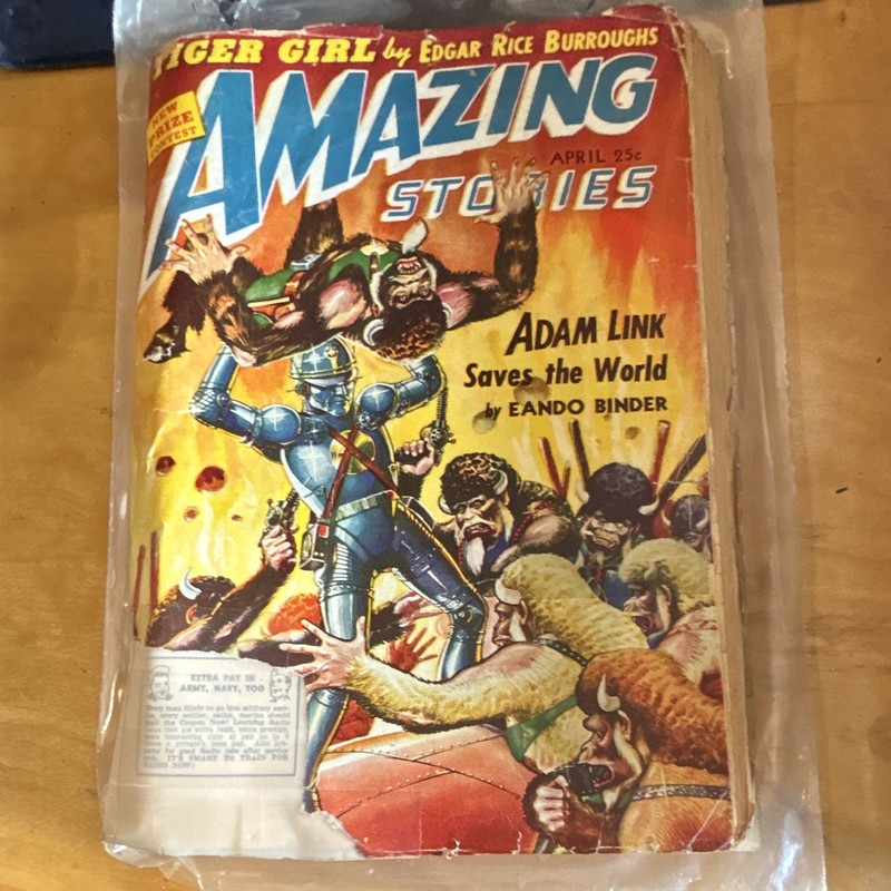 Amazing Stories Sci-Fi April “Adam Link Saves the World” Eando Binder