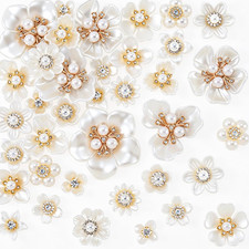 34Pcs Flower Pearl Rhinestone Buttons, Faux Pearl Rhinestone Buttons Embellishme