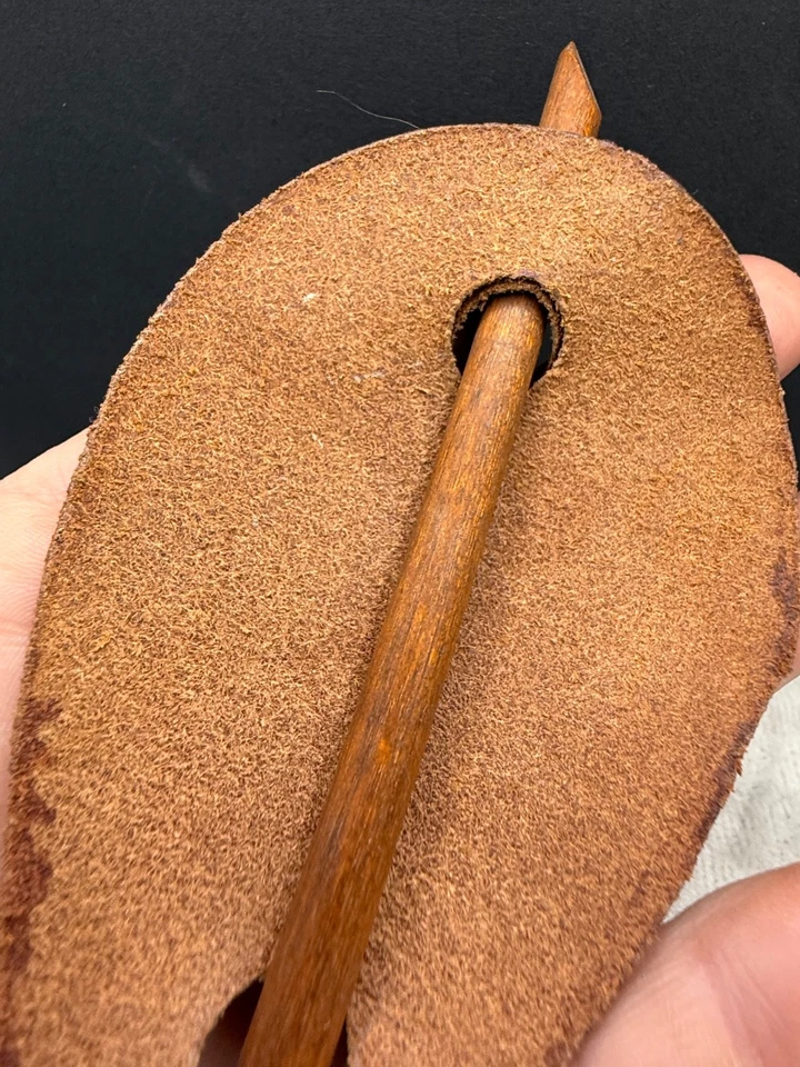 Vintage Leather Wood Hair Barrette Stick - Image 2 of 4