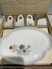 Vtg MCM Federal Glass Company 1950s Atomic Flower Patio Snack Set Service For 4