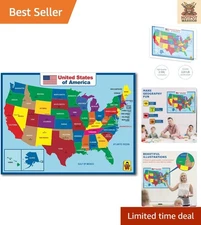 Laminated Waterproof USA Map 18x24 - Interactive Learning for Kids/Adults