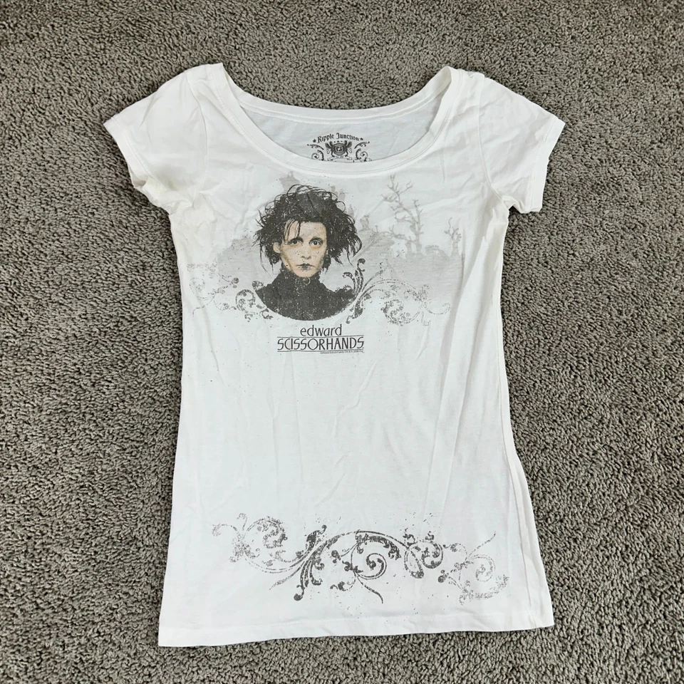 VTG Edward Scissorhands Shirt Girls Extra Large White Gothic Short Sleeve READ - Image 2 of 4