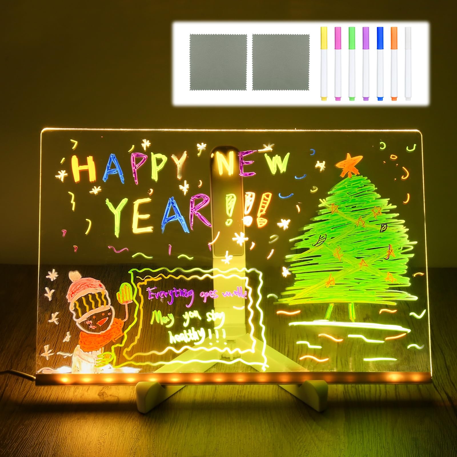 Acrylic LED Dry Erase Note Board w/ Colorful Markers, 2025 New Glowing Message