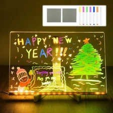 Acrylic LED Dry Erase Note Board w/ Colorful Markers, 2025 New Glowing Message