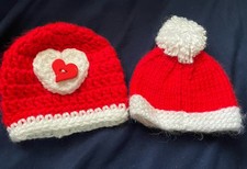 Twin Premie Baby Christmas Hats Crochet Red And White 