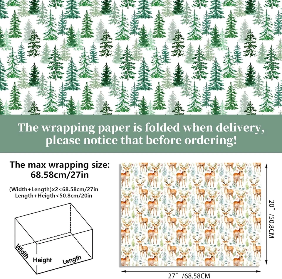 12 Sheets Woodland Christmas Animal Gift Wrapping Paper, 4 Vintage Designs (Deer - Image 2 of 4
