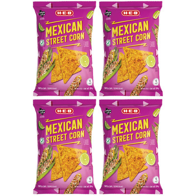 4 Pack H-E-B Mexican Street Corn Flavored Tortilla Chips Gluten-Free 10 oz