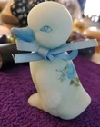 Fenton Art Glass Hand Painted Blue Rose on Blue Satin Duck / Duckling 1981 3.5"