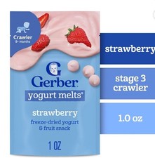 Gerber Stage 3 Baby Food Snacks, Strawberry Yogurt Melts, Baby Led Feeding 1 oz
