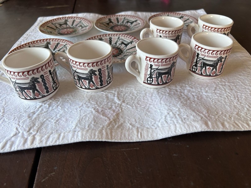 Vintage Porcelain Greek Demitasse Cups & Saucers ,MADE IN GREECE