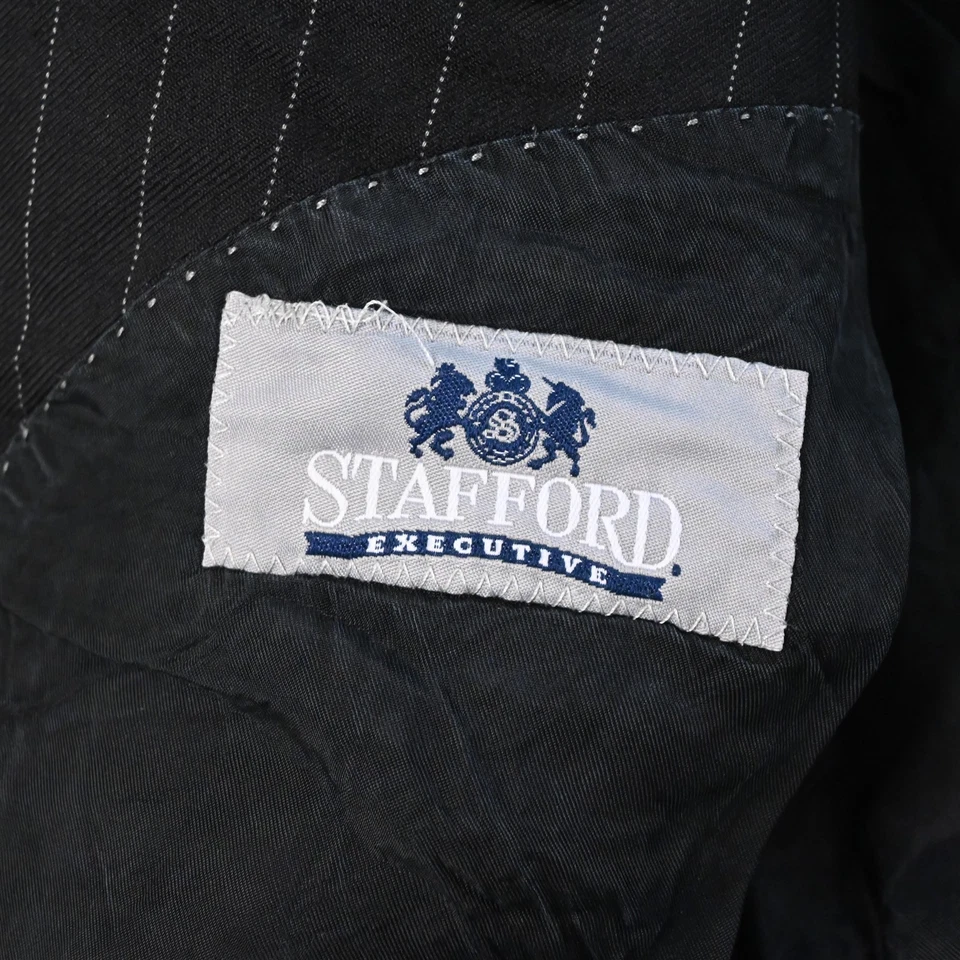 Stafford 42L 34x32 Black Wool Cashmere Stripe 3 Piece Vest Mens Suit - Image 4 of 4