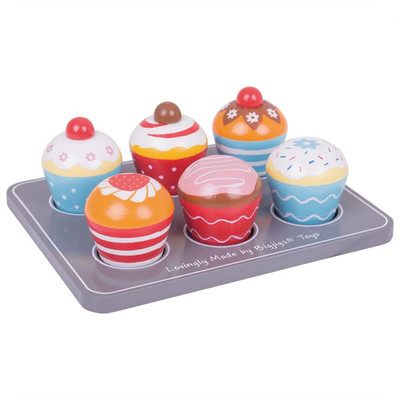Bigjigs Toys Holz Cup Cakes, Muffin Tablett Rollenspiel Essen Kinder Kind