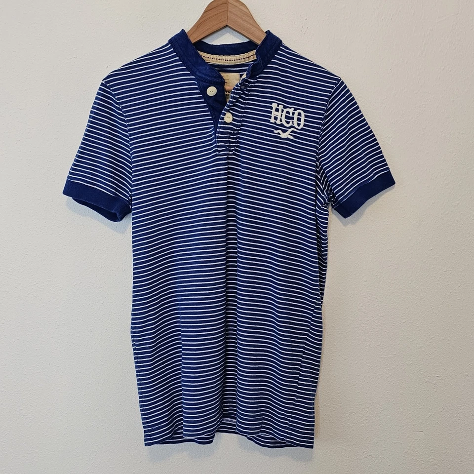 Y2k Hollister Men's L Blue & White Stripe Shirt Preppy 100% Cotton - Image 2 of 4