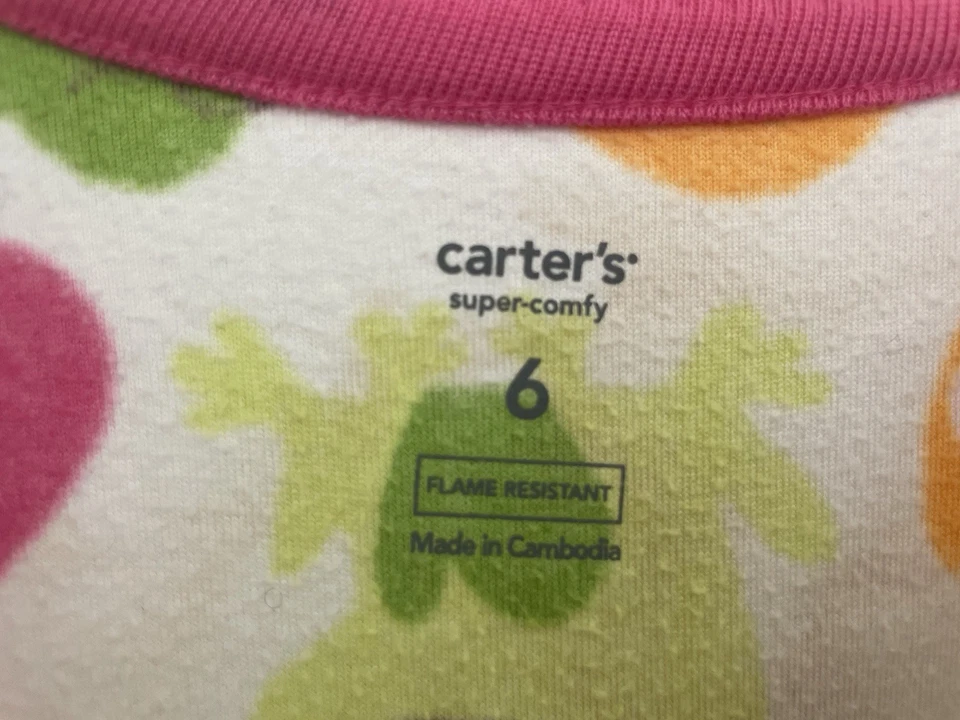 Carter's Kid Girls 1-Piece Cute Frogs Fleece Footie Long Sleeve PJs White Pink 6 - Image 2 of 4