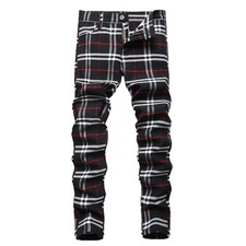 Plaid Skinny Dress Pants for Men - Slim Fit Business Casual Chinos