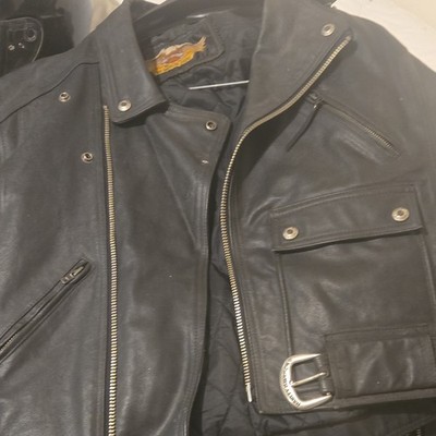 Harley-Davidson Men's Black Motorcycle Jacket Buckle Zip Zipped Pockets M