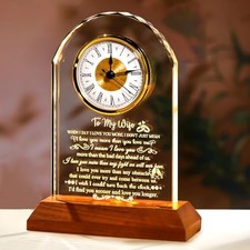 Gifts for Wife from Husband - Crystal Clock with Wooden Wife Gifts With Light