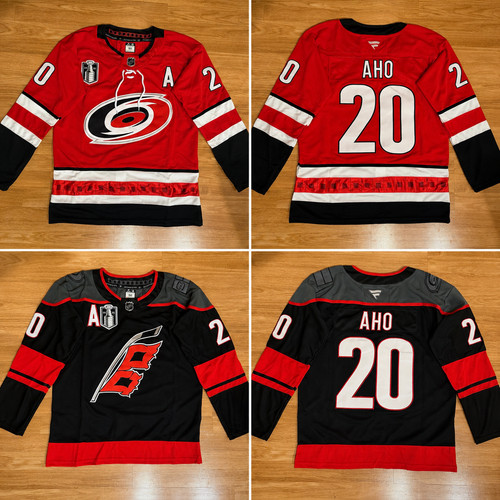 Carolina Hurricanes Black Red Aho Jersey Stanley Cup Stitched Mens Sizes