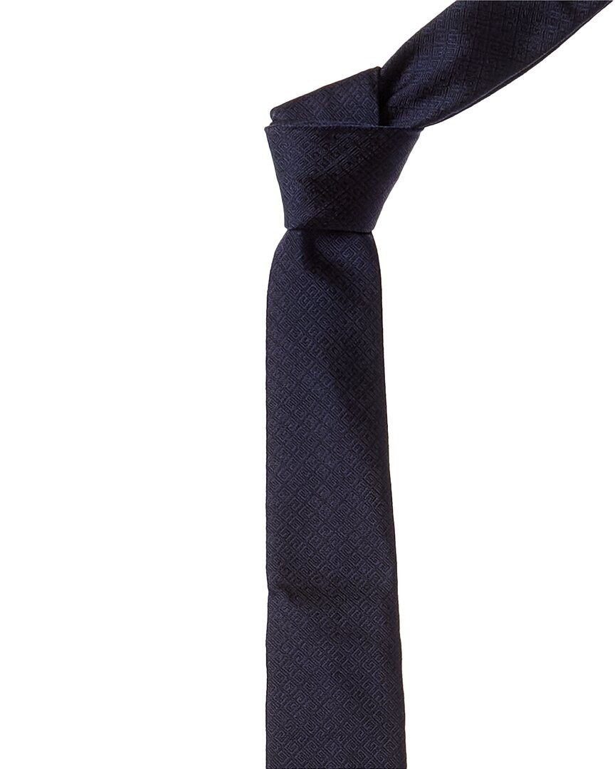 Givenchy Navy Tonal All Over 4G Jacquard Silk Tie Mens Blue 15590₽