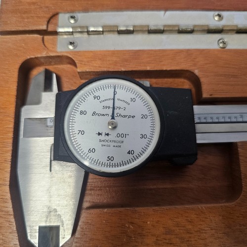 Brown & Sharpe 599-579-2 Dial Caliper Swiss Made .001" w/ Wood Case ...