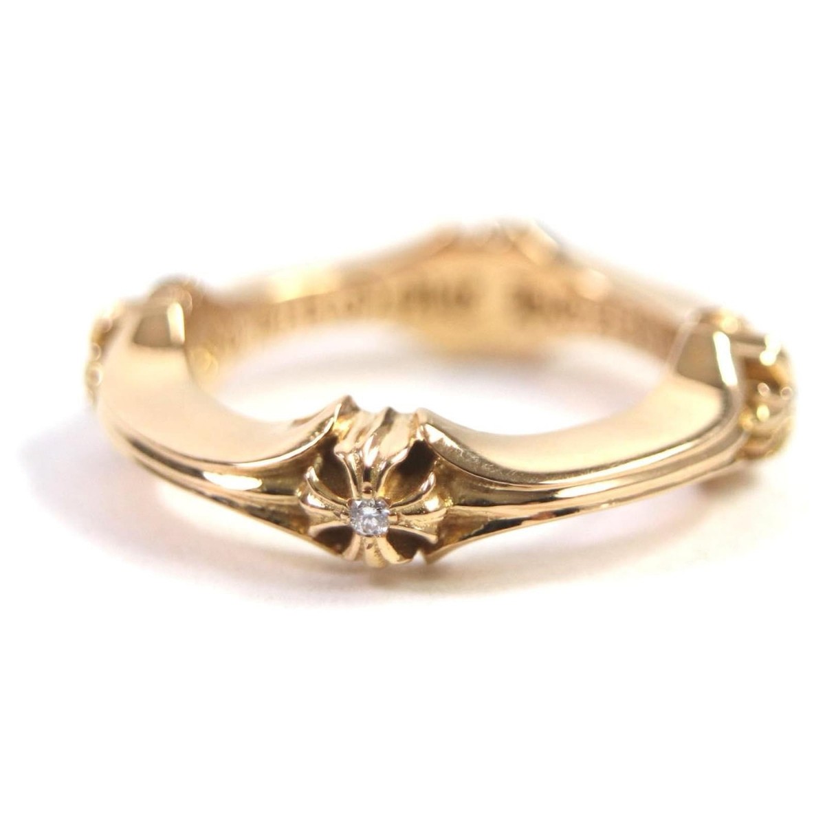 CHROME HEARTS Plus and Bone 22k Diamond Ring, Size 50, Yellow Gold 