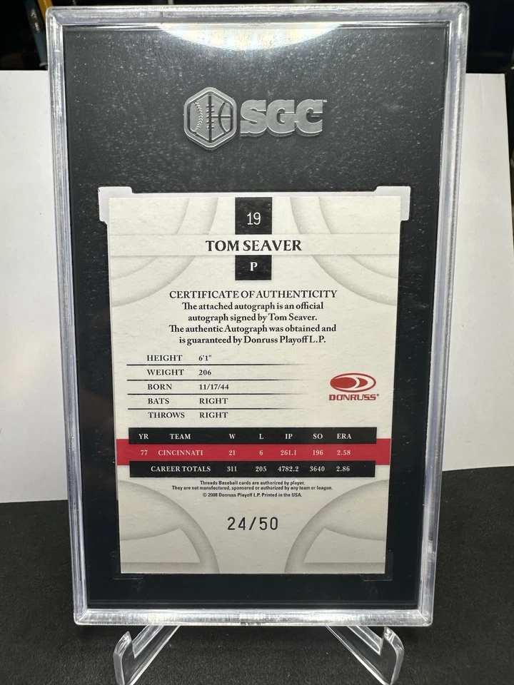 Tom Seaver 2008 Donruss Threads Auto /50 #19  SGC 9 AUTO 10 New York Mets - Image 2 of 2